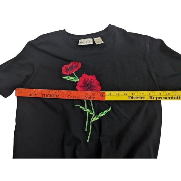 KIM ROGERS CASUAL KNIT TOP-Size PM SHORT SLEEVE- Black Red Poppy - Picture 6 of 7